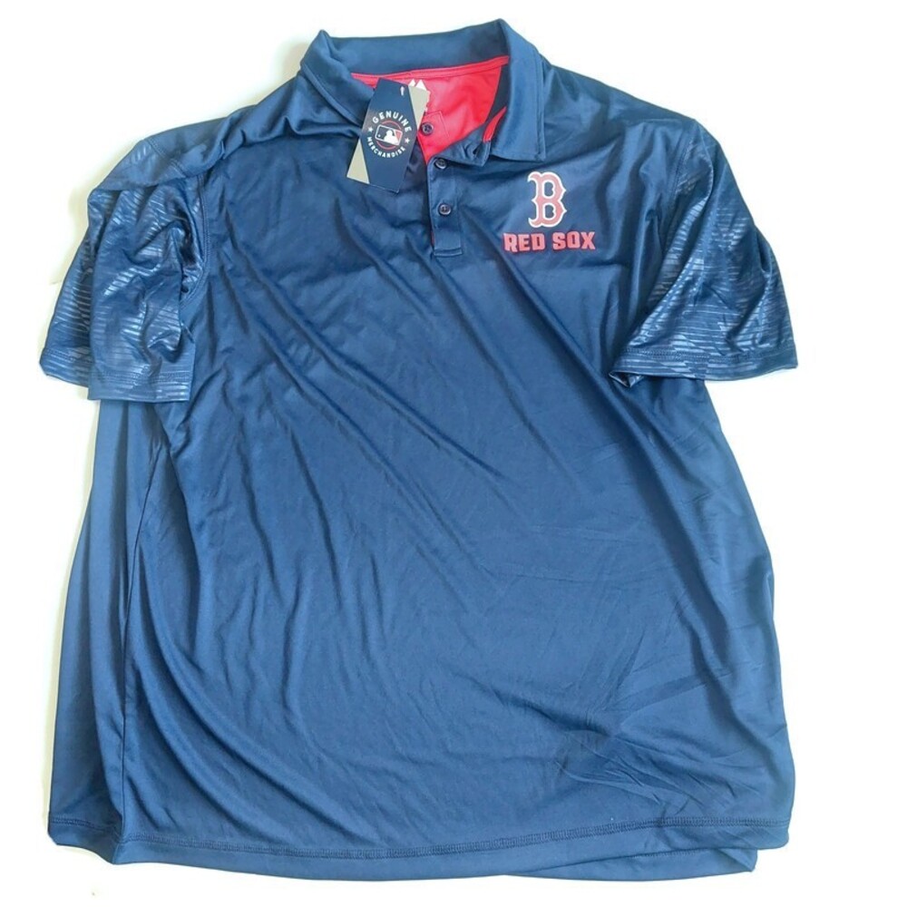 Majestic Mens Size 2XL Boston Red Sox Short Sleeve Golf Polo Blue Red Shirt MLB